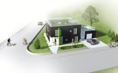 Denna arkitektritade villa finns i vitt utförande i området Allarp,  tomter för villor och parhus