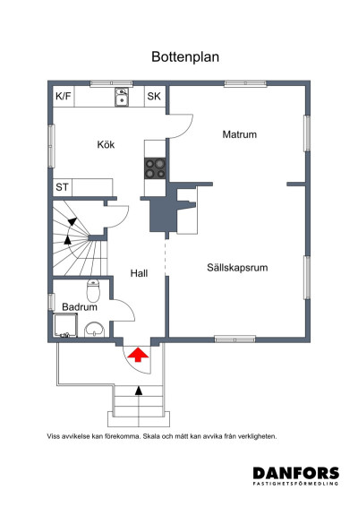 Planritning, entréplan Flädervägen 13