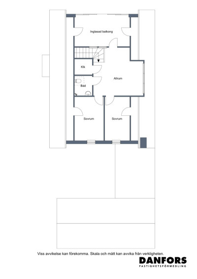Planritning ovanvåning Kaptensvägen 11