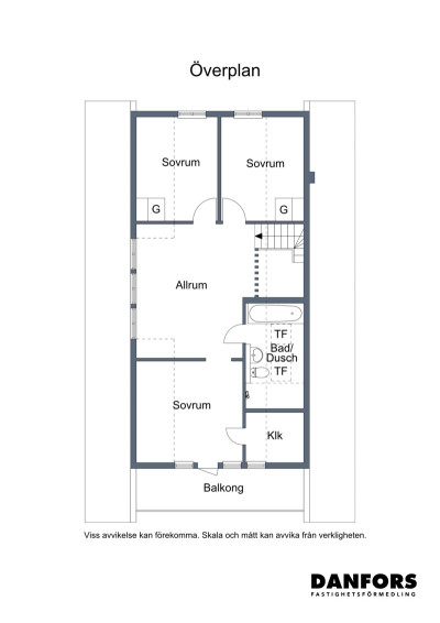 Planritning ovanvåning Solhemsvägen 4